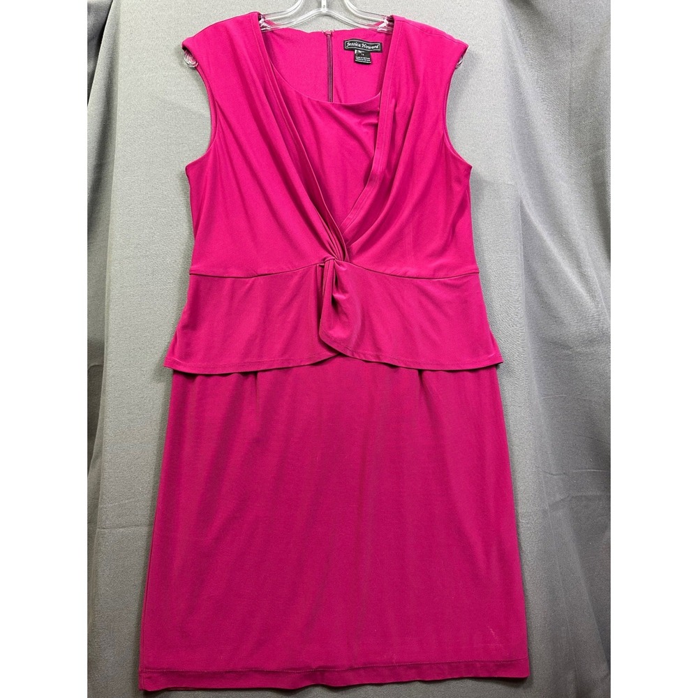Jessica Howard Womens Fuchsia Pink Twist Front Peplum Sheath Dress Size 14